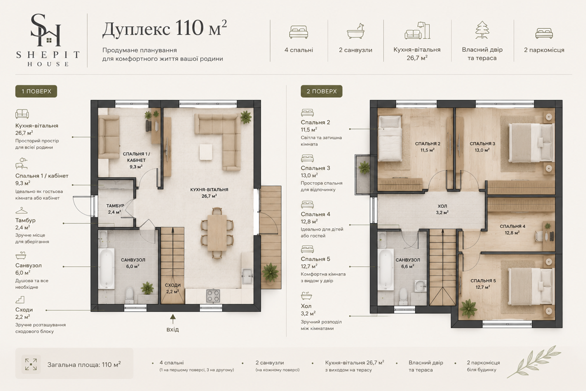 Планування дуплекса 110 м² Shepit House